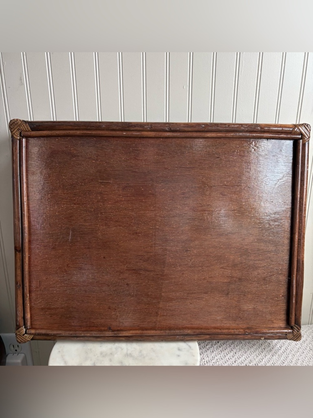 Vintage Palm Regency Bamboo Ratan Butler Serving Tray Dark Brown Woven VTG Retro - Picture 14 of 16